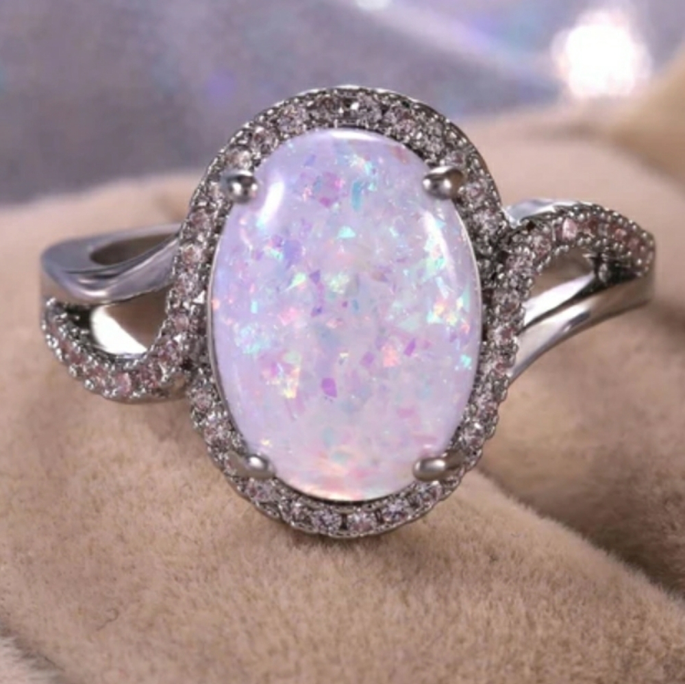 New Silver Big Opal Ring